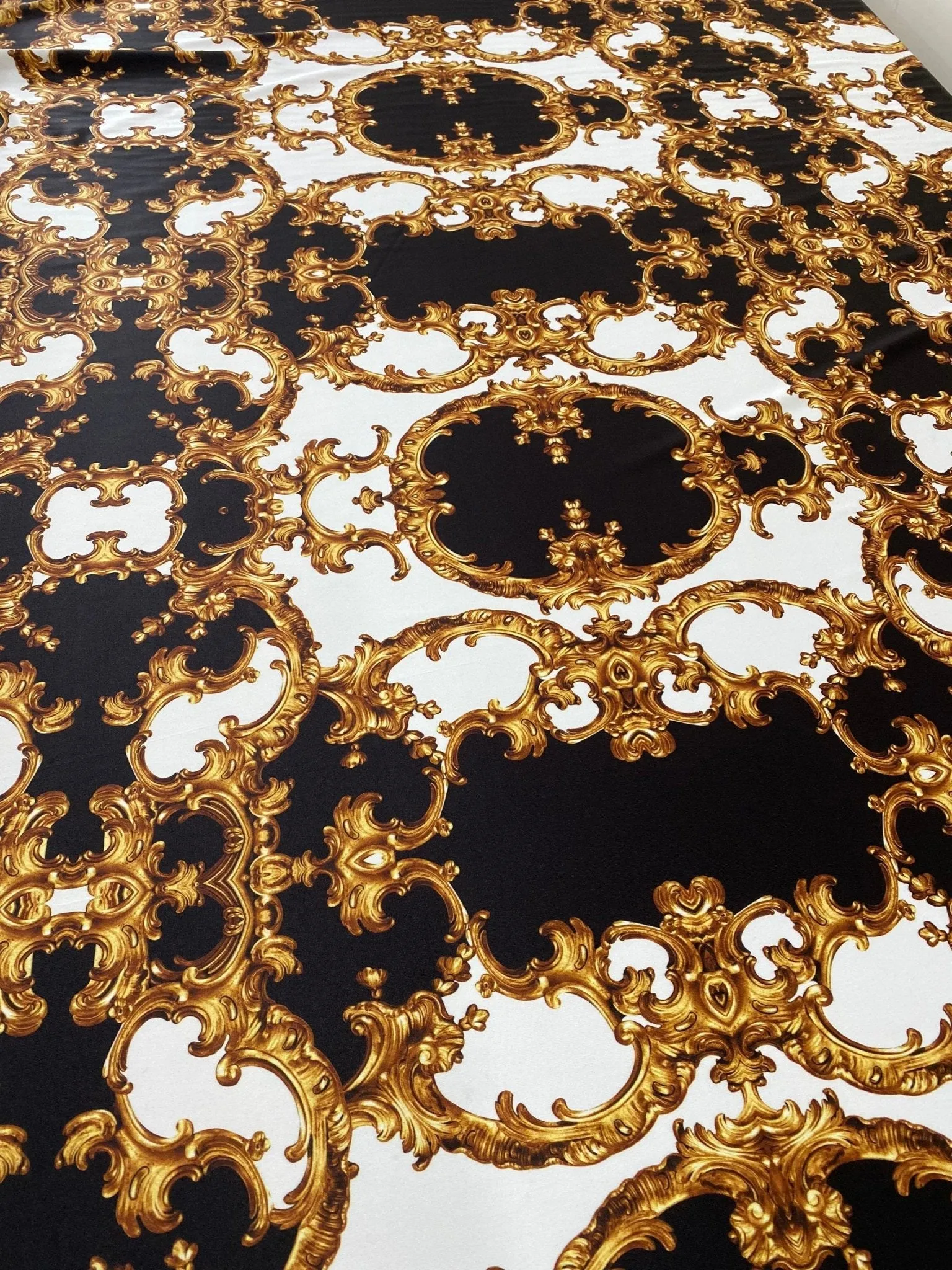 Baroque Black White Gold Pattern Fabric by the Yard for Elegant Crafts