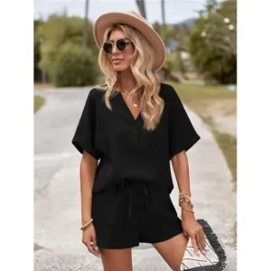 Batwing Sleeve Blouse &amp; Knot Front Shorts