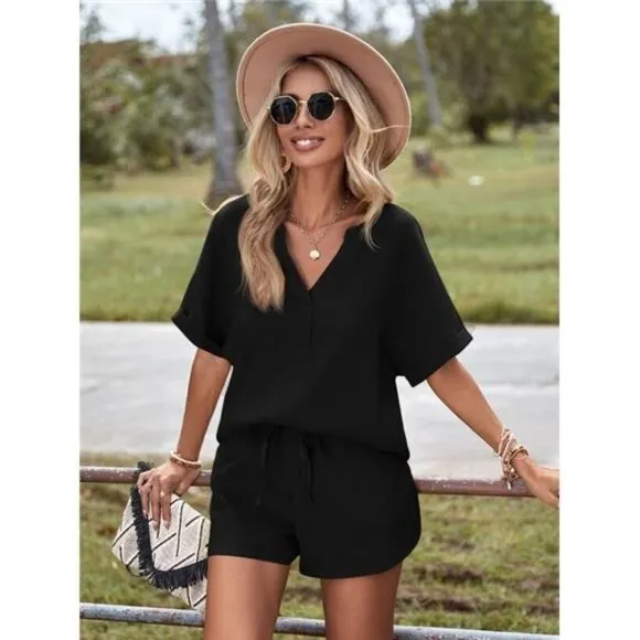 Batwing Sleeve Blouse &amp; Knot Front Shorts