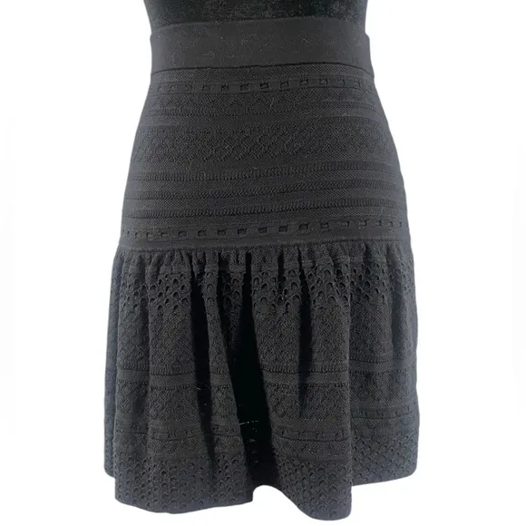 BCBG Black Embroidered Black Mini Skirt, Small