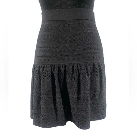 BCBG Black Embroidered Black Mini Skirt, Small