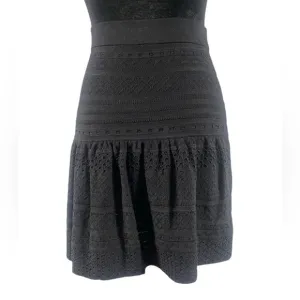BCBG Black Embroidered Black Mini Skirt, Small