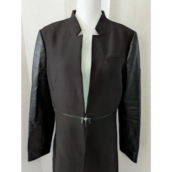 BCBGMAXAZRIA! LUXE DUSTER JACKET, ZIPPER CONVERTS TO CROPPED! FAUX LEATHER! SZ L