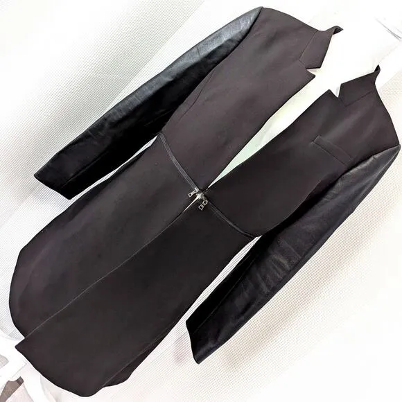 BCBGMAXAZRIA! LUXE DUSTER JACKET, ZIPPER CONVERTS TO CROPPED! FAUX LEATHER! SZ L