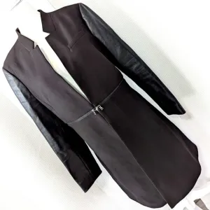 BCBGMAXAZRIA! LUXE DUSTER JACKET, ZIPPER CONVERTS TO CROPPED! FAUX LEATHER! SZ L