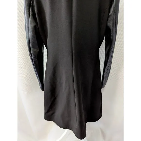 BCBGMAXAZRIA! LUXE DUSTER JACKET, ZIPPER CONVERTS TO CROPPED! FAUX LEATHER! SZ L