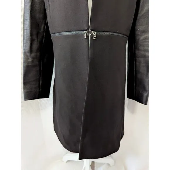 BCBGMAXAZRIA! LUXE DUSTER JACKET, ZIPPER CONVERTS TO CROPPED! FAUX LEATHER! SZ L
