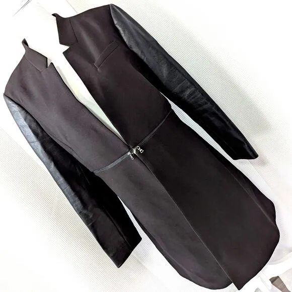 BCBGMAXAZRIA! LUXE DUSTER JACKET, ZIPPER CONVERTS TO CROPPED! FAUX LEATHER! SZ L