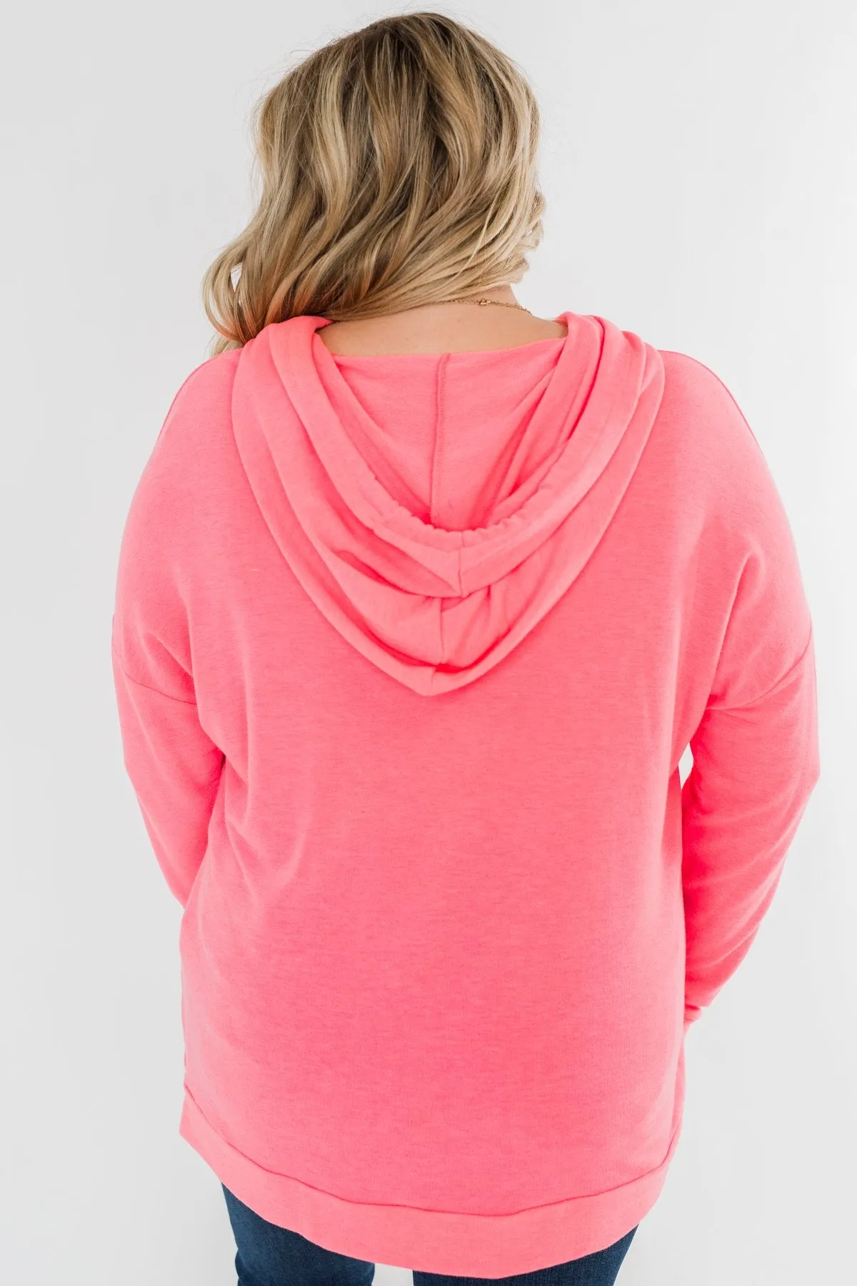Be Happy Long Sleeve Pullover- Neon Pink
