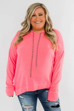 Be Happy Long Sleeve Pullover- Neon Pink