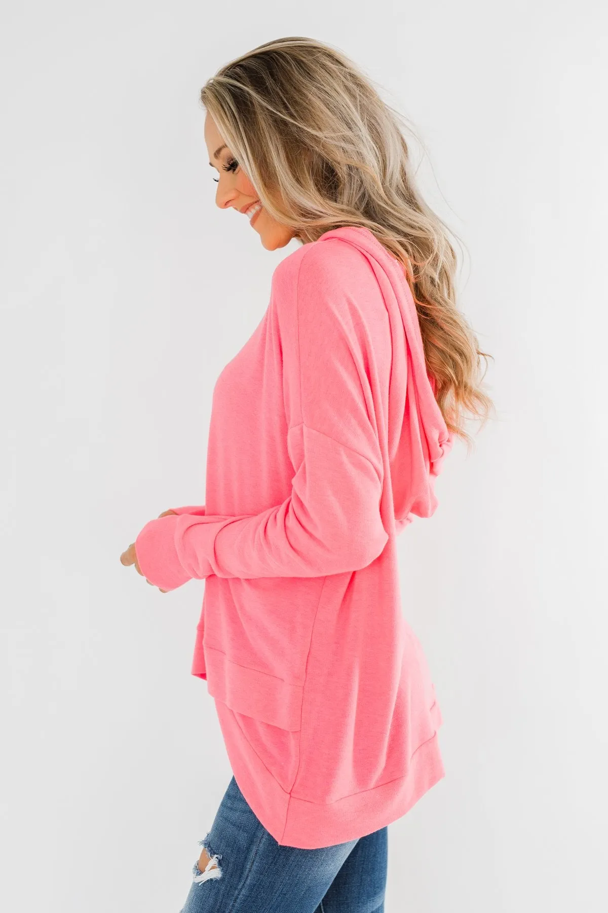 Be Happy Long Sleeve Pullover- Neon Pink
