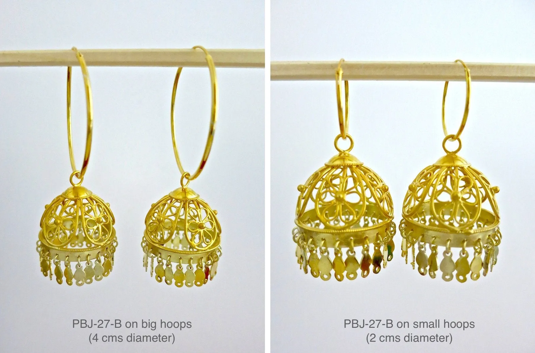 Beautiful, large, gold-plated filigree Jhumka bottoms