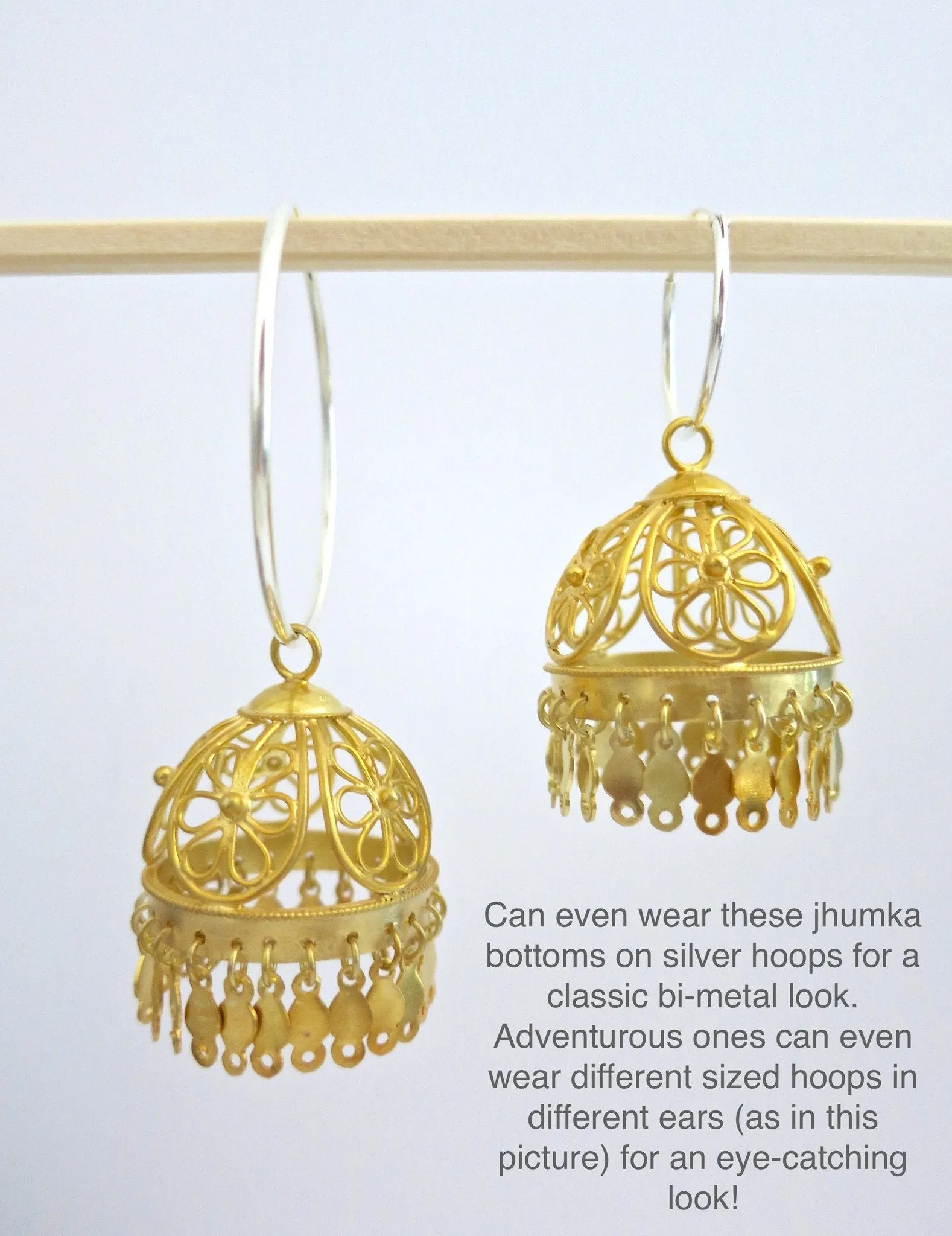 Beautiful, large, gold-plated filigree Jhumka bottoms