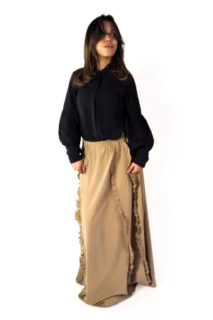 Beige Ruffle Detail Maxi Skirt