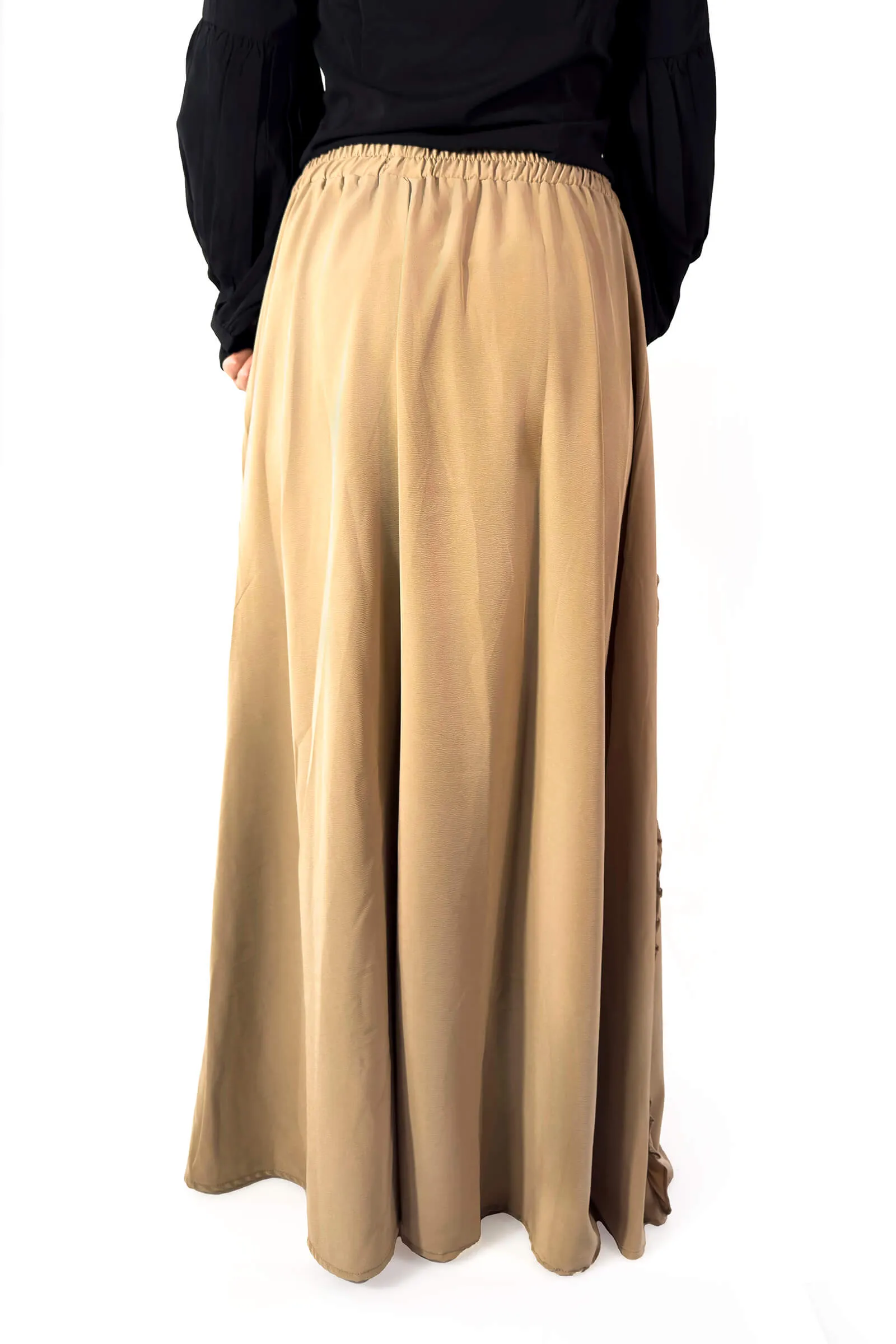 Beige Ruffle Detail Maxi Skirt