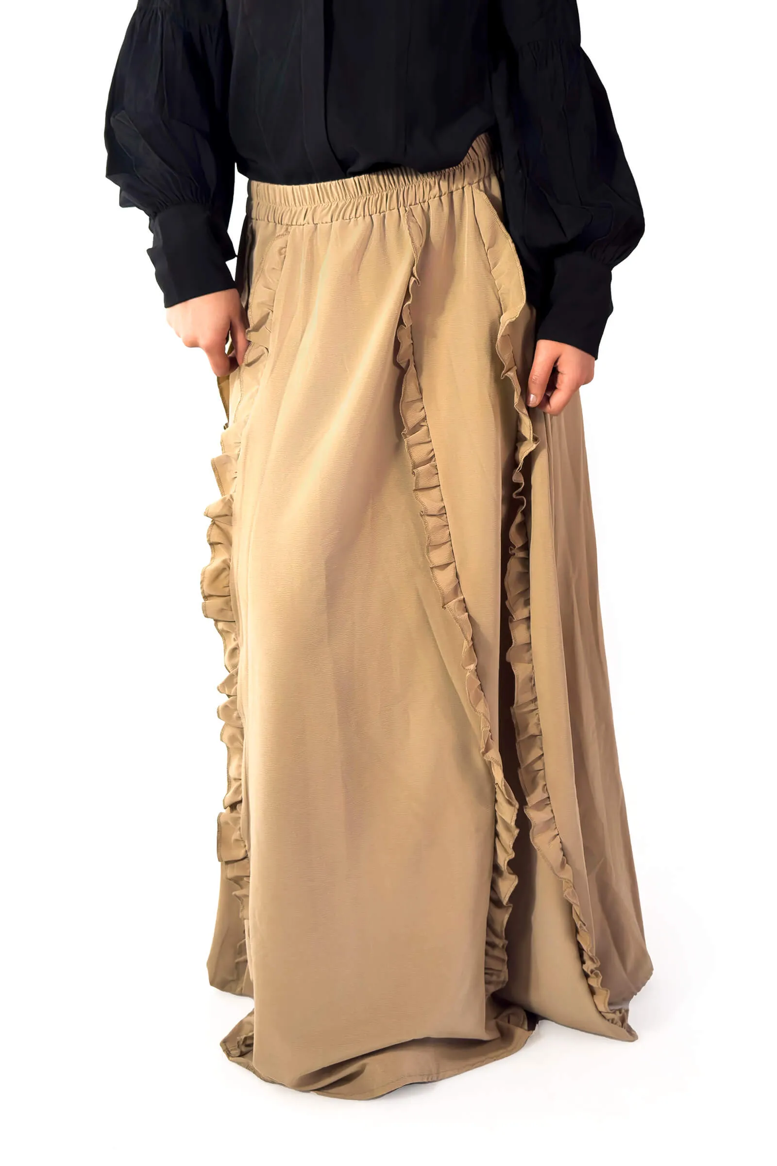 Beige Ruffle Detail Maxi Skirt