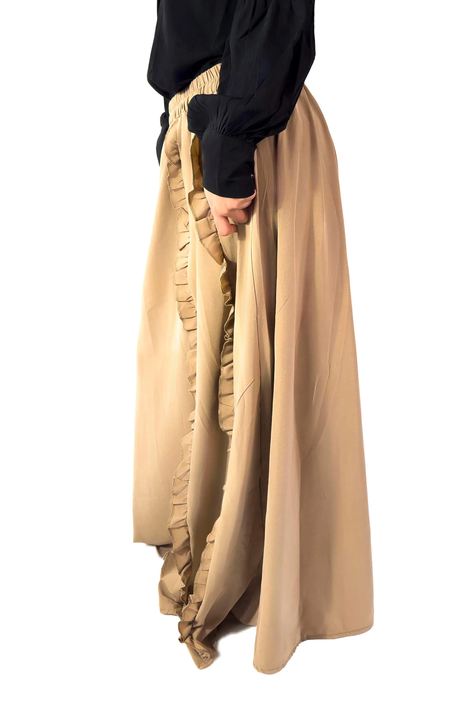 Beige Ruffle Detail Maxi Skirt