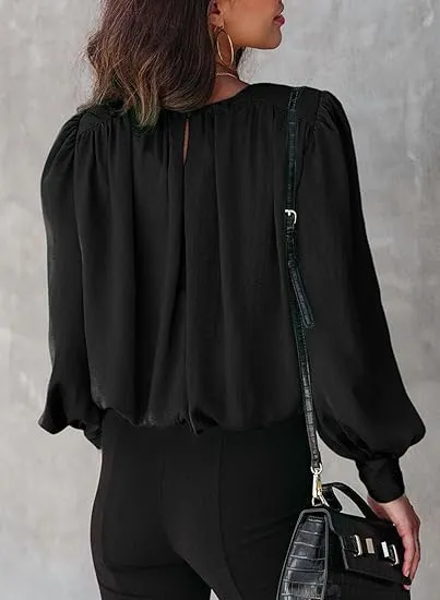 BETTE BOUTIK Women's Crew Neck Long Sleeve Blouses