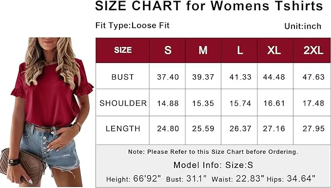 BETTE BOUTIK Womens Cute Ruffle Short Sleeve T-shirts