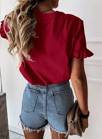 BETTE BOUTIK Womens Cute Ruffle Short Sleeve T-shirts