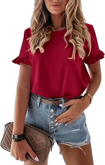 BETTE BOUTIK Womens Cute Ruffle Short Sleeve T-shirts