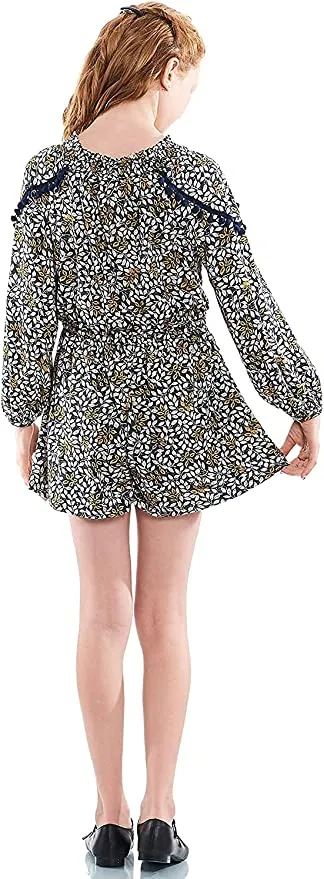 Big Girl Leaf Boho Pom Pom Tassel Romper