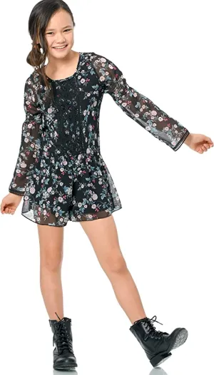 Big Girls Embroidered Bib Floral Print Romper