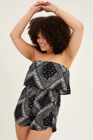 Black Boho Peasant Playsuit Boob Tube