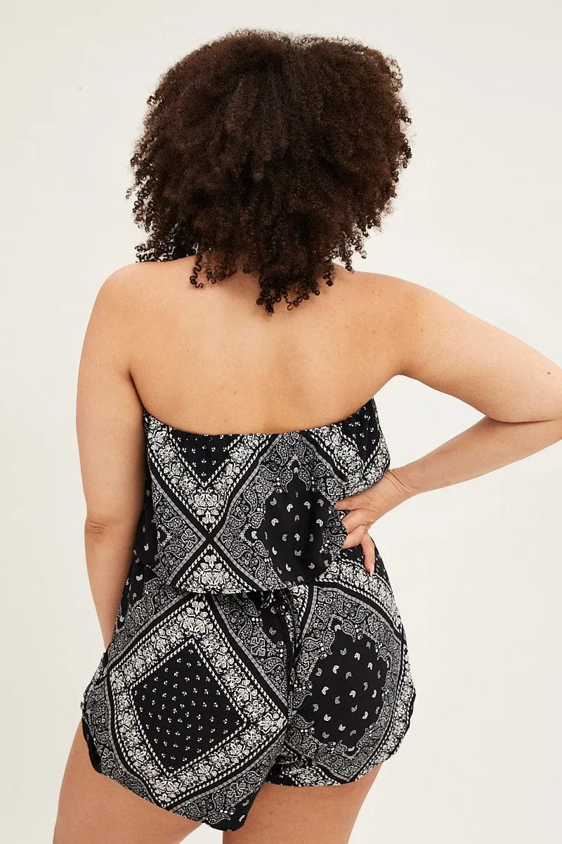 Black Boho Peasant Playsuit Boob Tube