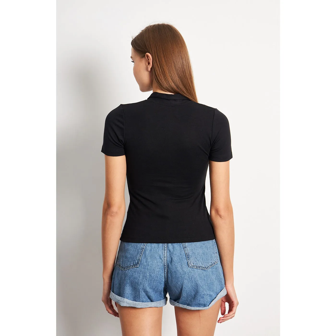 Black Button Down Collar Top
