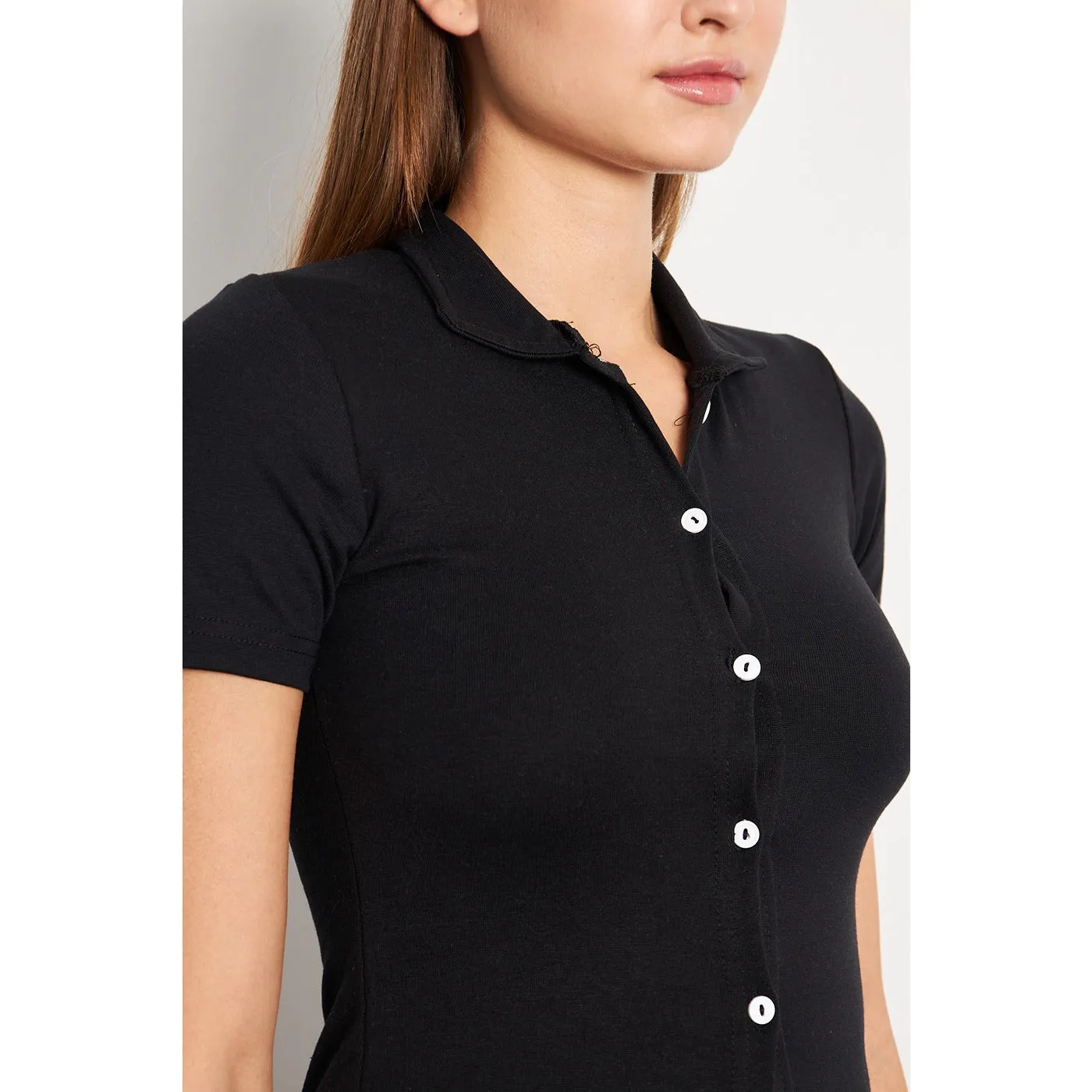 Black Button Down Collar Top