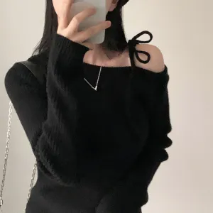 Black Cold Shoulder Tie Up Top