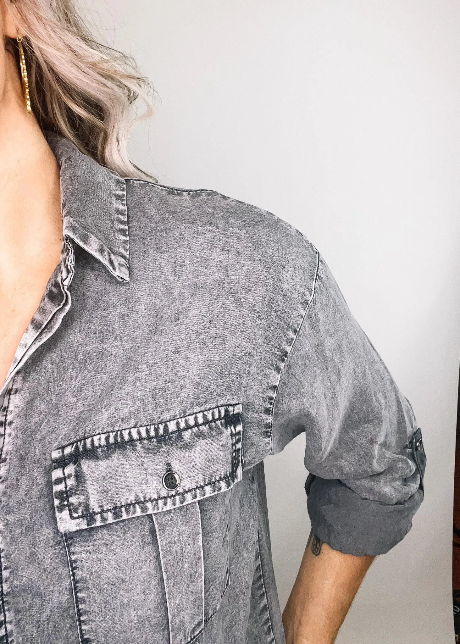 Black Denim Collared Shirt
