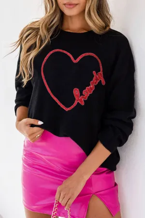 Black Holly Jolly Round Neck Casual Sweater