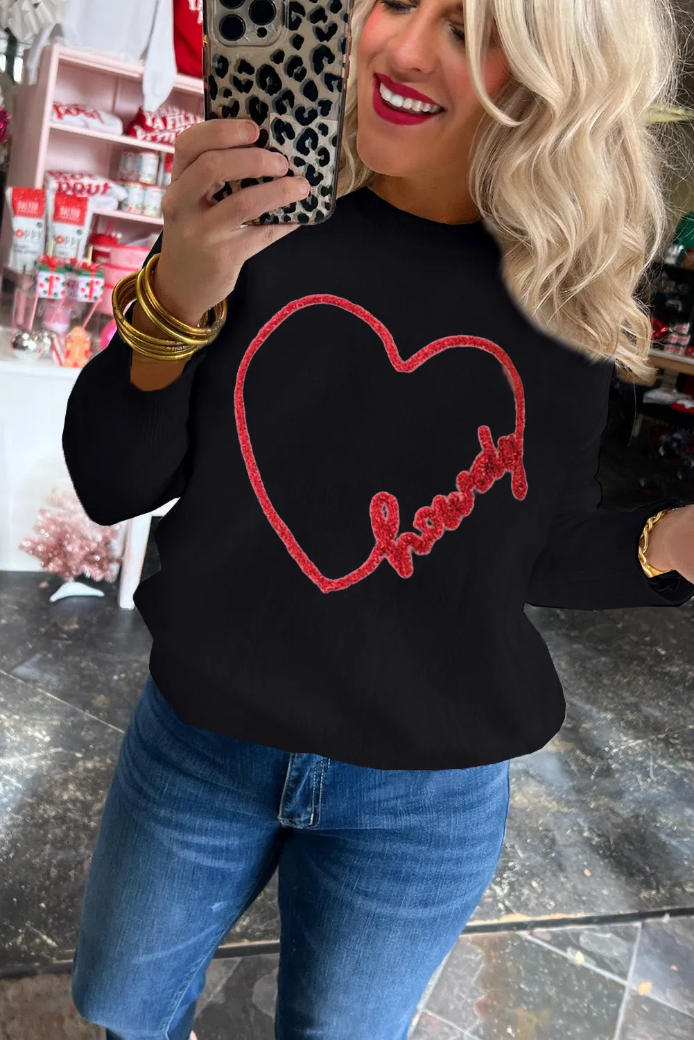 Black Holly Jolly Round Neck Casual Sweater