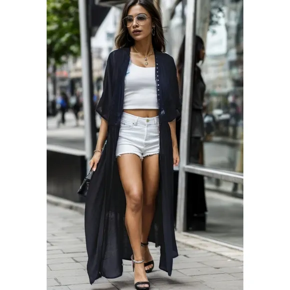 Black Lace Open Front Cardigan