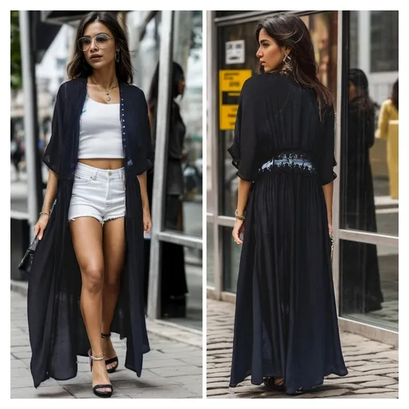 Black Lace Open Front Cardigan