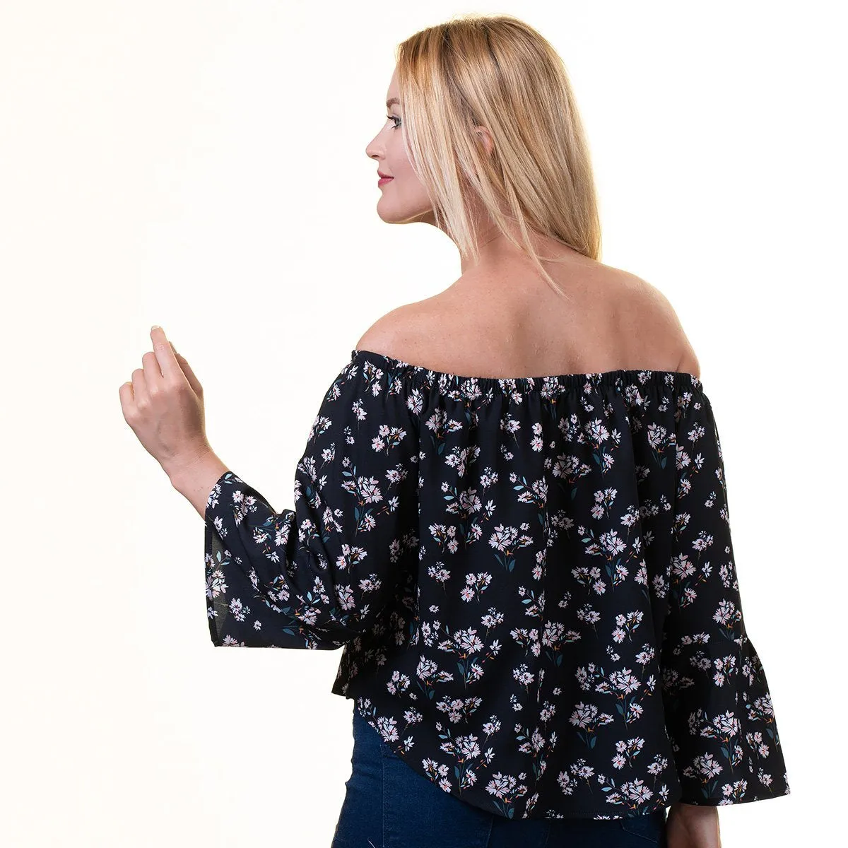 Black Long Sleeve Off the Shoulder Blouse for Women - Going Out Floral Tops for Ladies