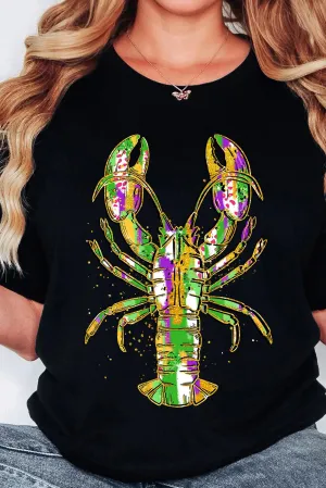 Black Mardi Gras Lobster Heat Transfer Graphic T Shirt
