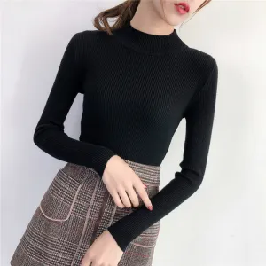 Black Skinny High Neck Flat Knit Top