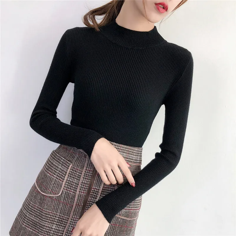 Black Skinny High Neck Flat Knit Top
