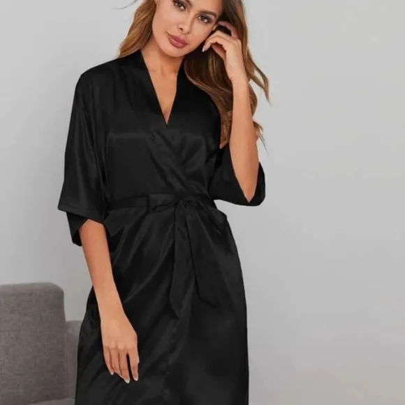 black Solid black Satin robe