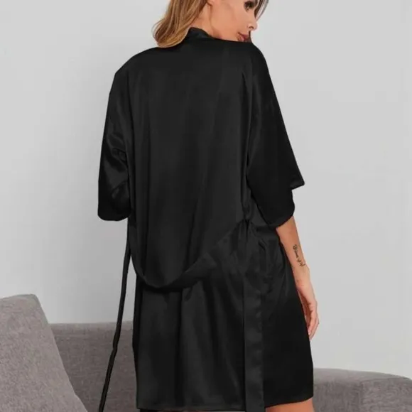 black Solid black Satin robe