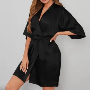 black Solid black Satin robe