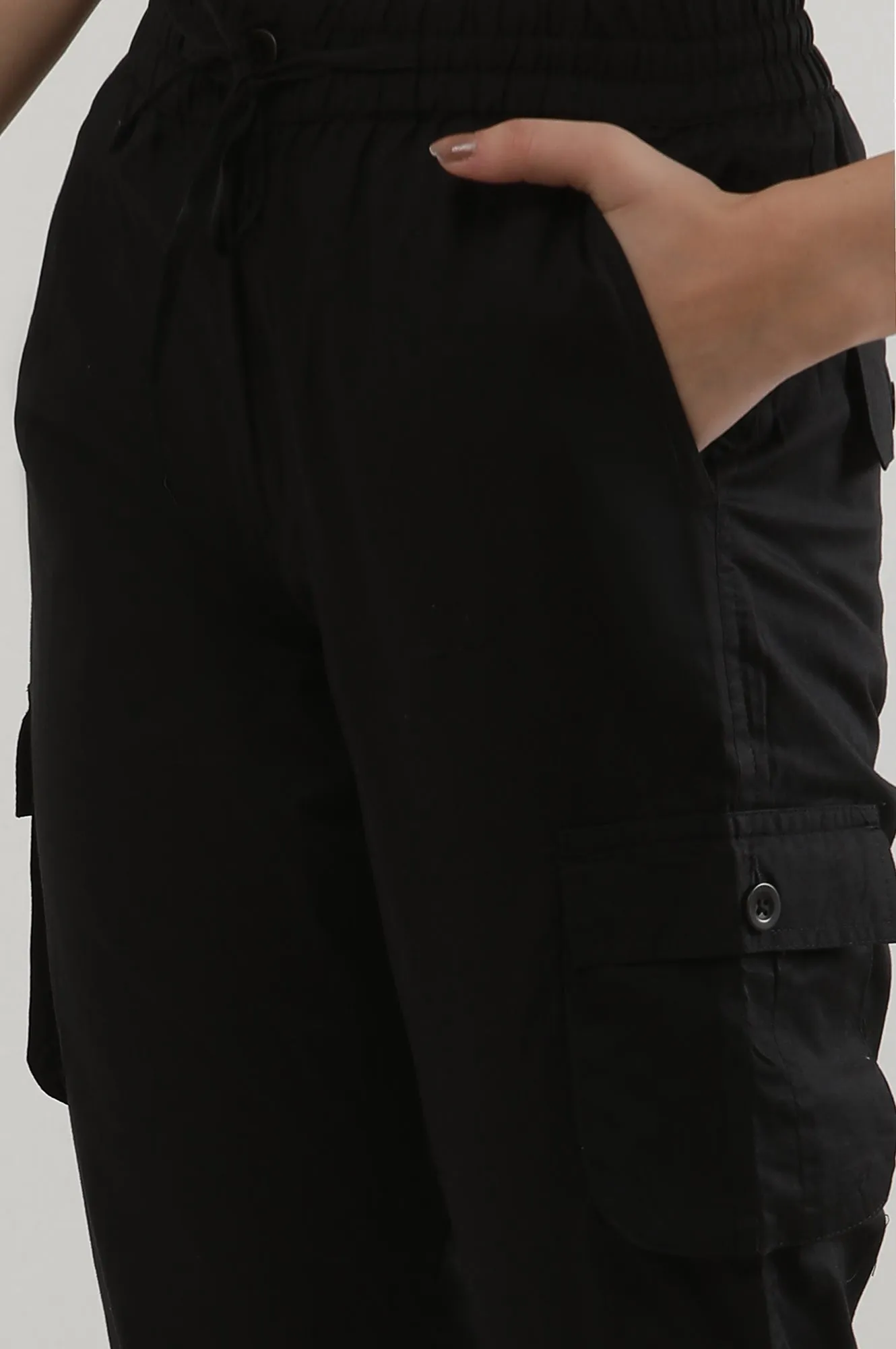 Black Solid Pure Cotton Cargo