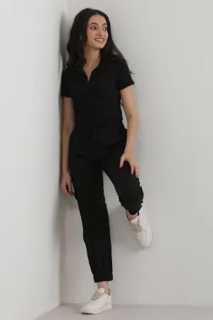 Black Solid Pure Cotton Cargo