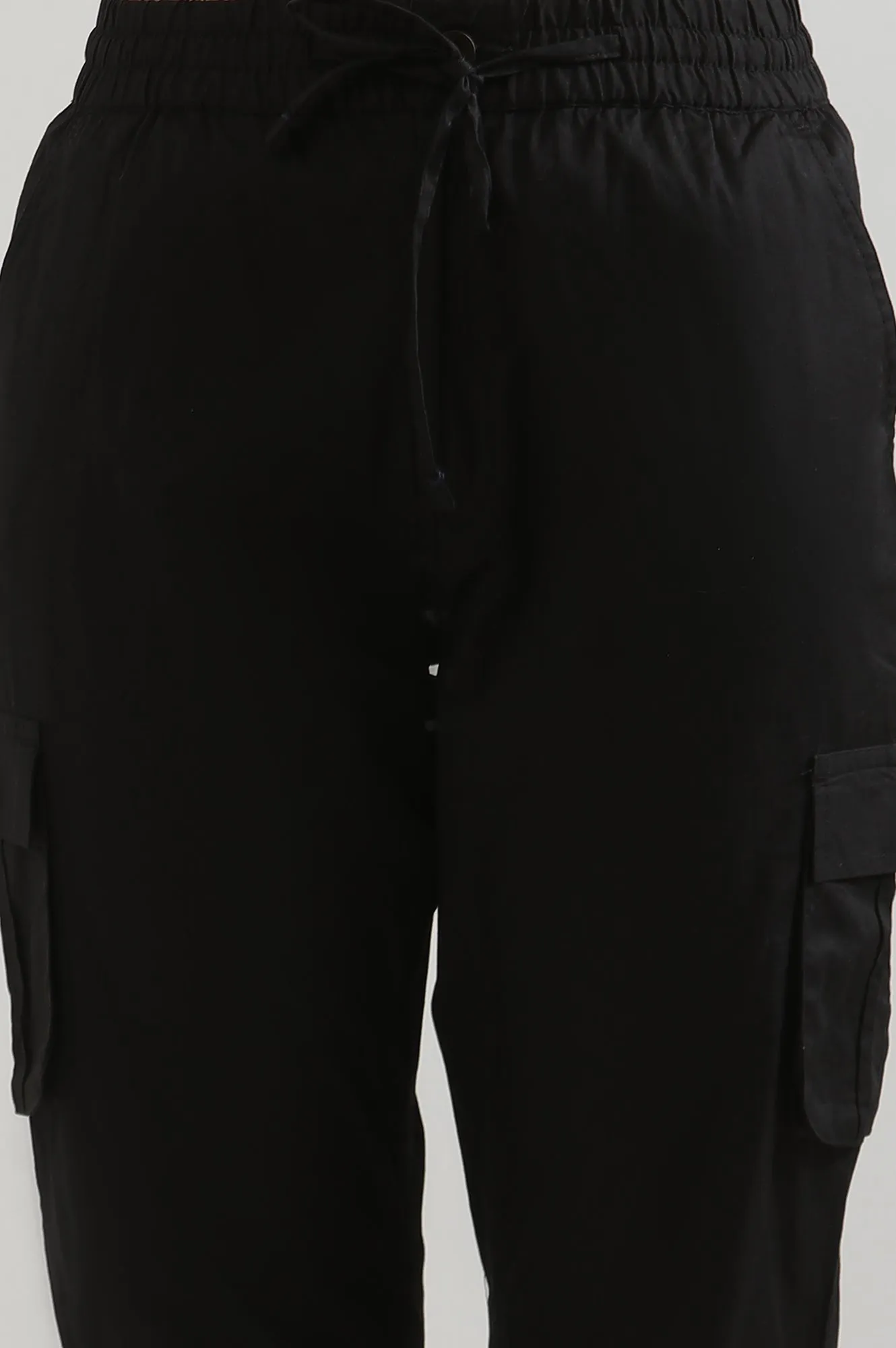 Black Solid Pure Cotton Cargo