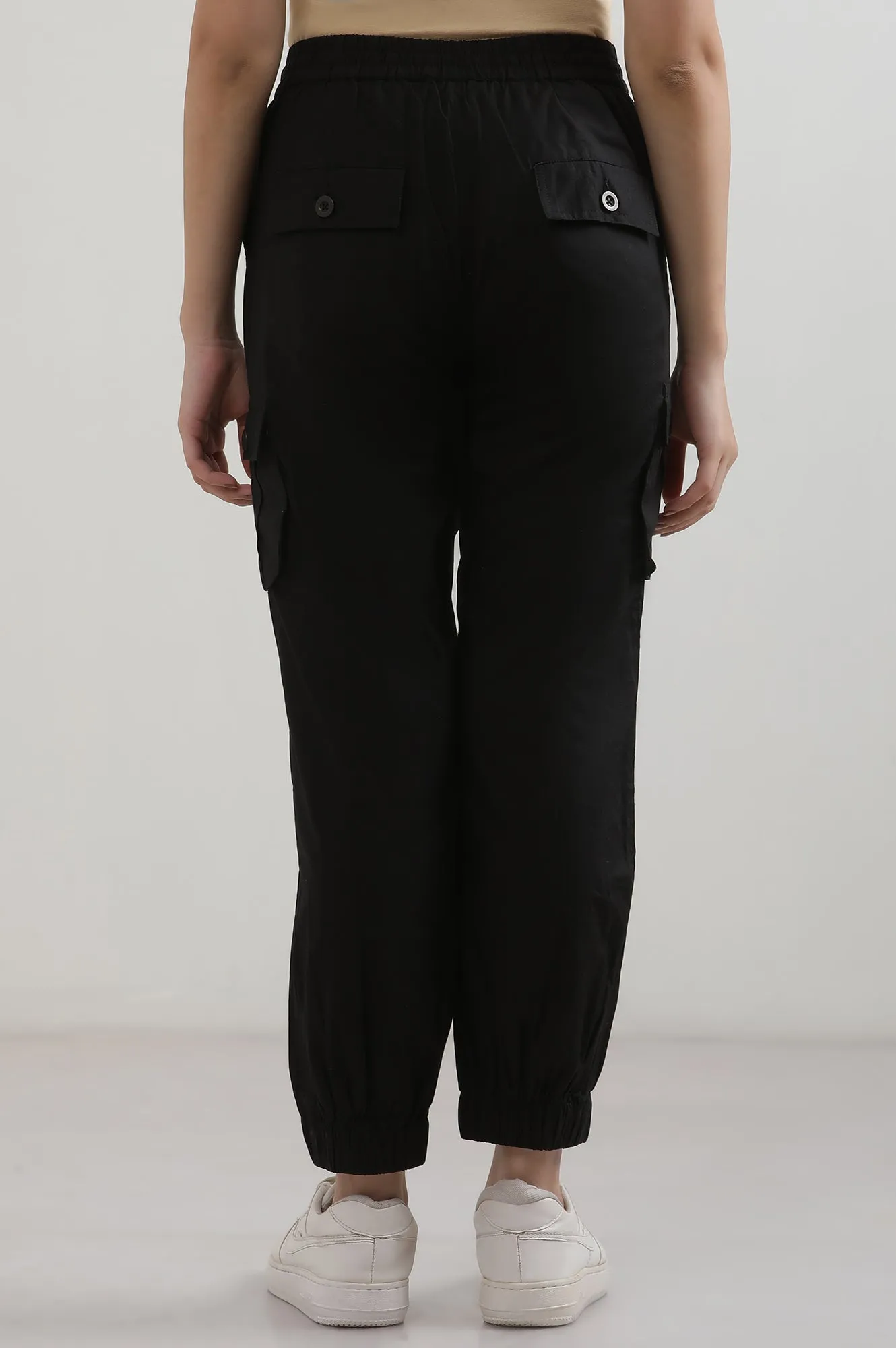 Black Solid Pure Cotton Cargo