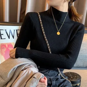 Black Textured High Neck Flat Knit Top