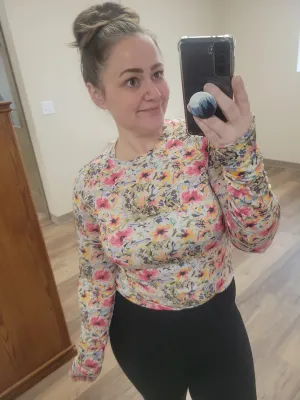 Blair Long Sleeve Top - Pink and Periwinkle Abstract